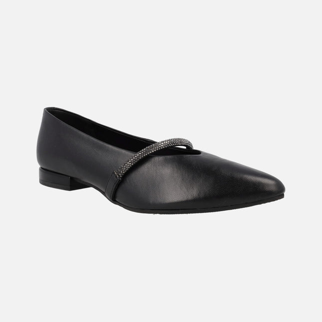 Gioseppo Lamlash black leather flats with strass strip