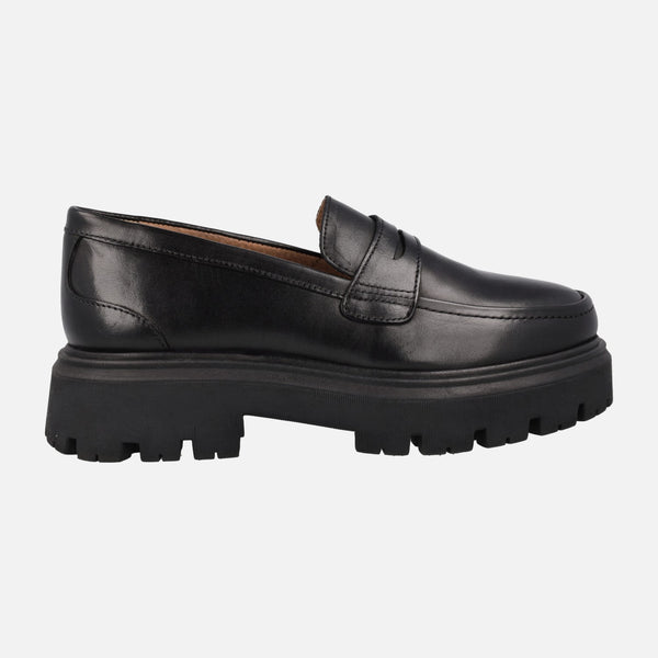 Black leather moccasins with track gioseppo steinnes for women
