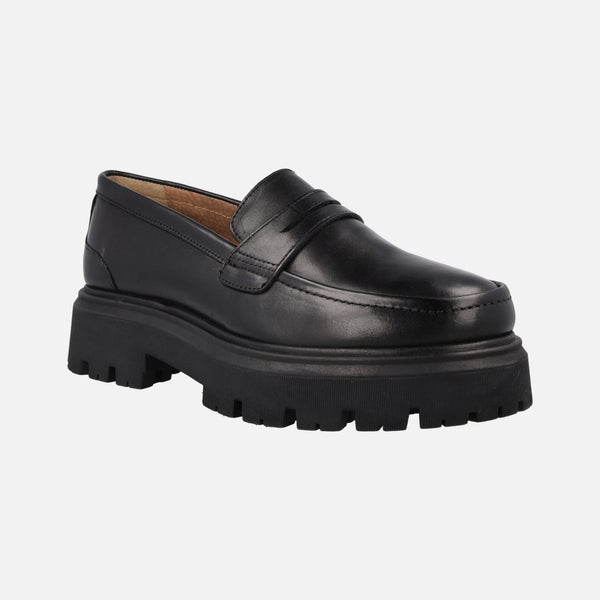 Black leather moccasins with track gioseppo steinnes for women