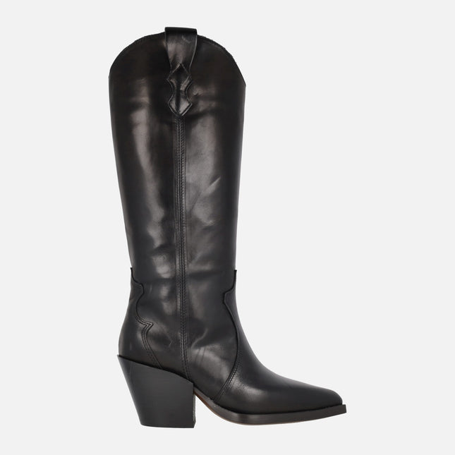 Vermont high black leather cowboy boots