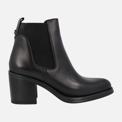 Alpe Leyna black leather chelsea boots with heel