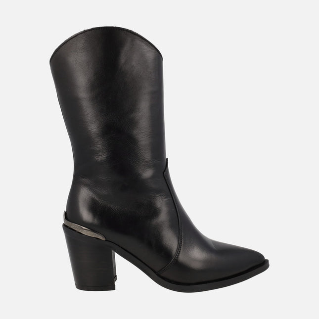 Alpe Alina black leather half leg cowboy boots
