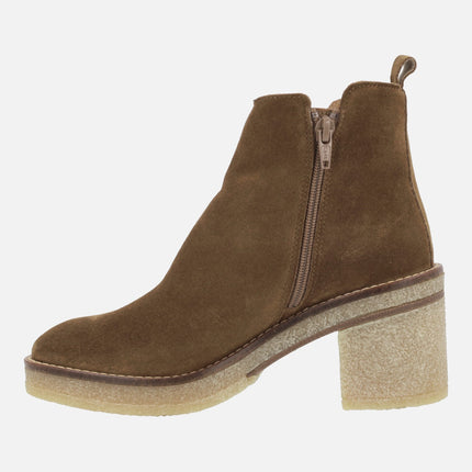 Alpe Janis Ankle Boots in brown suede with zippers