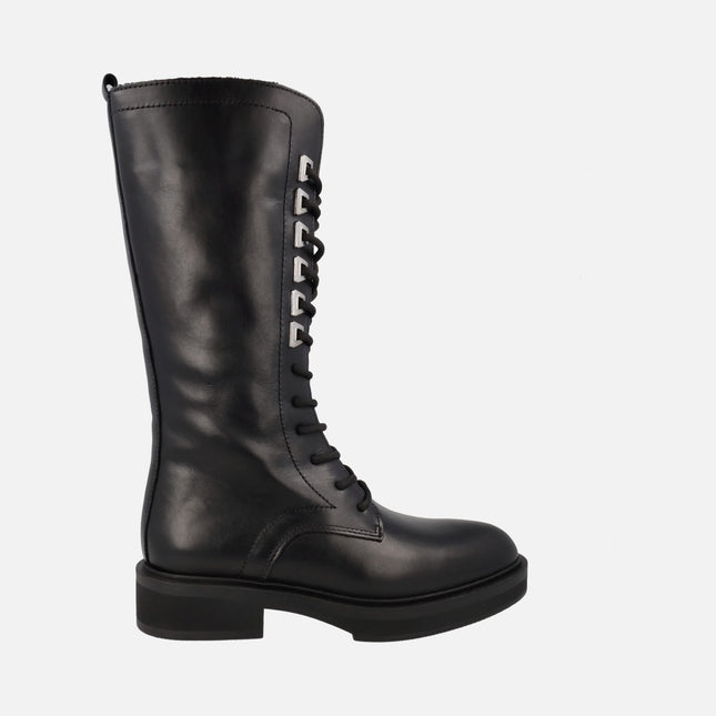 Alpe Katy black leather high laced up woman boots