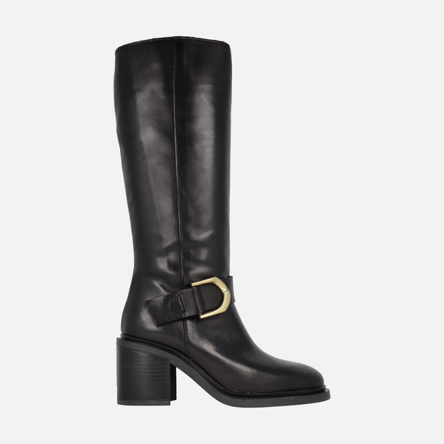 Alpe Evolet black high boots with golden ornament
