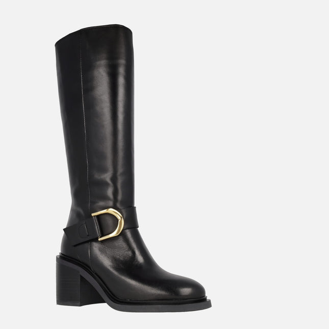 Alpe Evolet black high boots with golden ornament