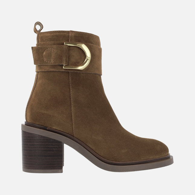 Alpe Evolet Ankle Boots in brown suede with metallic detail