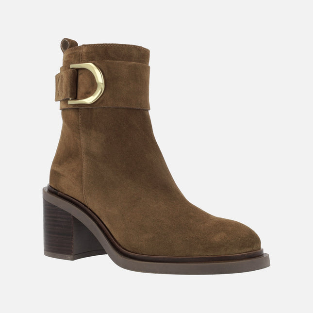 Alpe Evolet Ankle Boots in brown suede with metallic detail