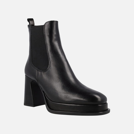 IDANNA BLACK leather BOOTS WITH HEEL AND PLATFORM