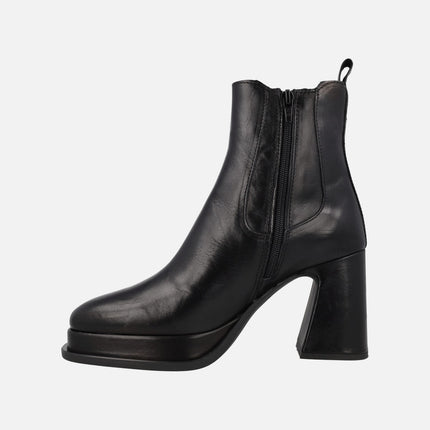 IDANNA BLACK leather BOOTS WITH HEEL AND PLATFORM