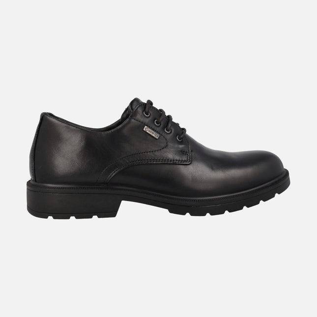 Black leather blucher shoes with gore-tex membrane