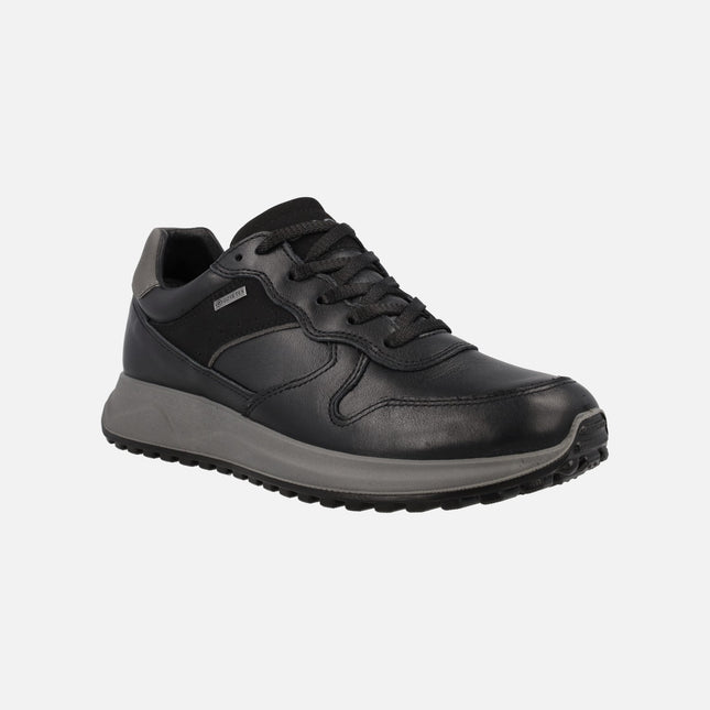 Black leather sneakers for men with gore-tex membrane