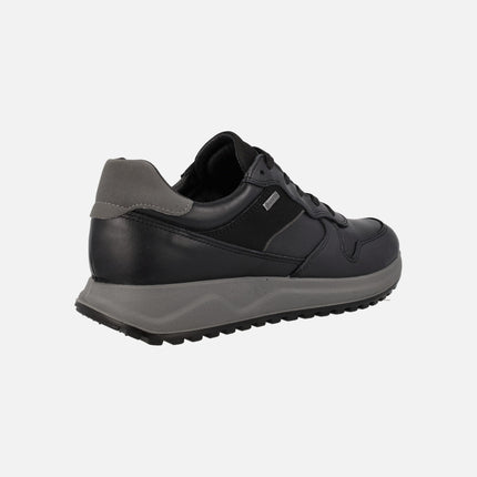 Black leather sneakers for men with gore-tex membrane