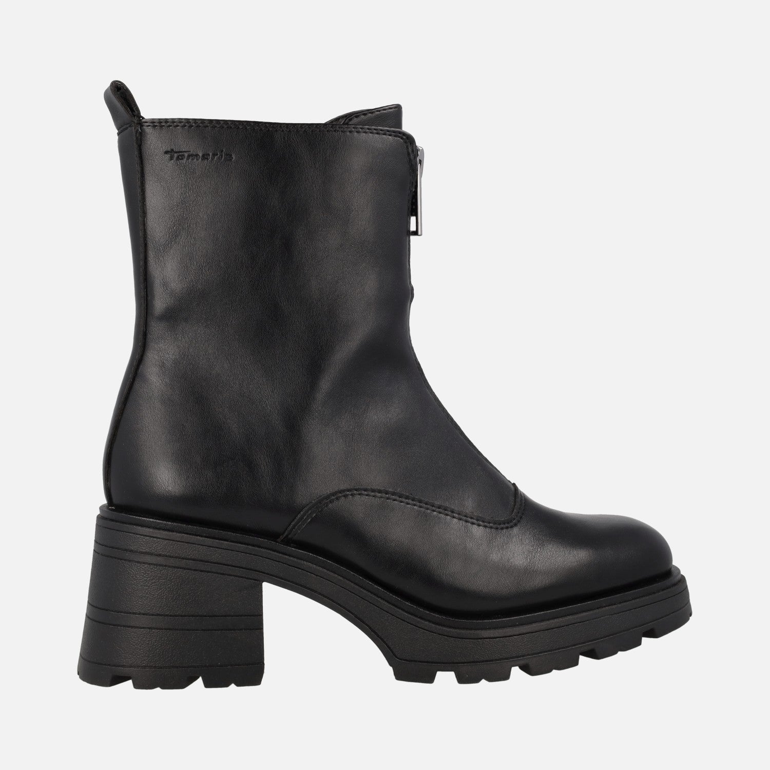 Botas negras veganas con cremallera frontal y tacones de cms