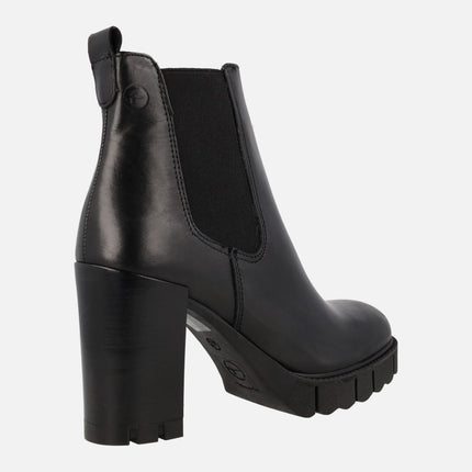 Black Chelsea Style Leather Ankle Boots with High Heel and Platform
