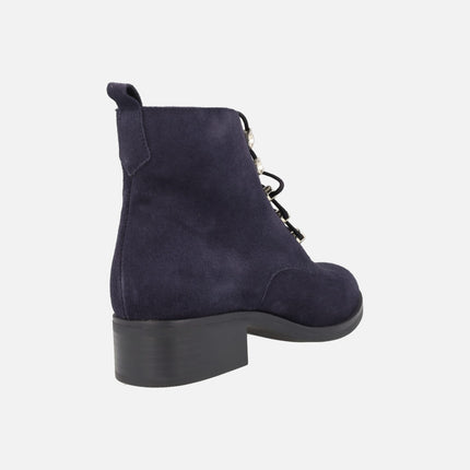 Lace -up booties in navy blue suede leather with side zipper