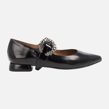 Black patent leather jewel flats for woman