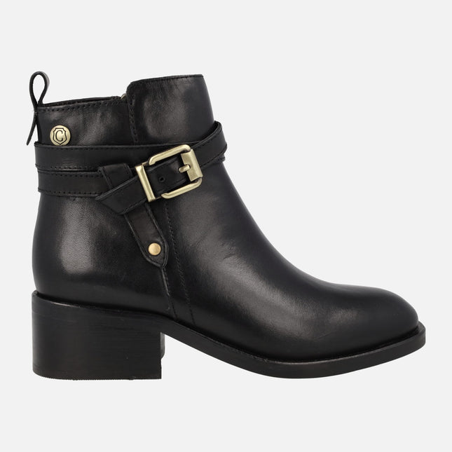Women's leather ankle boots with buckle ornament