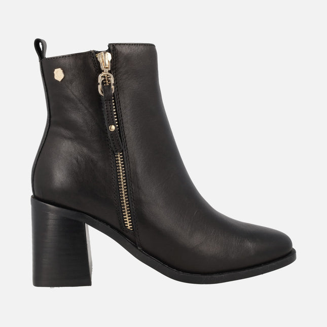 Carmela leather booties with 7 cm heel and double zipper