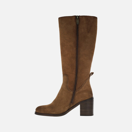 High leg women`s boots in Camel Suede