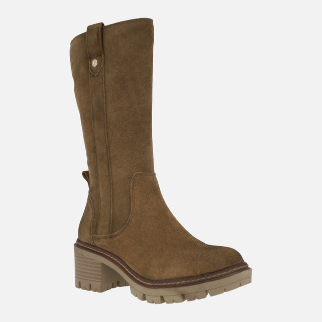 Women's Camel Suede boots with Track outsole