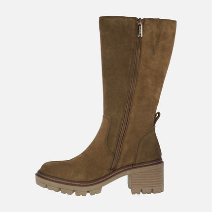 Women's Camel Suede boots with Track outsole