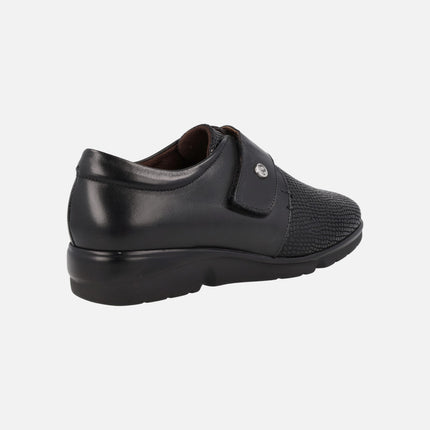 Black leather comfort shoes with velcro closure