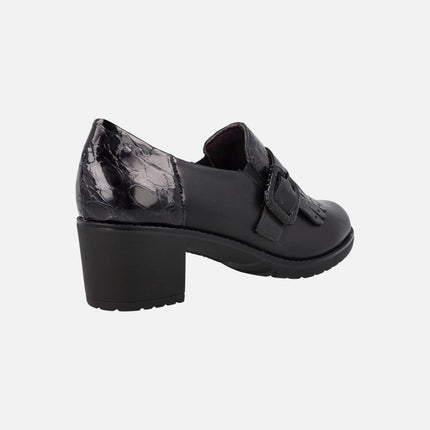 Black Moccasins with fringes and buckled strip