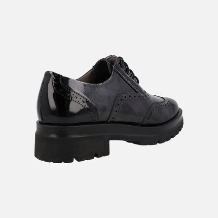 Zapatos de charol con cordones estilo oxford para mujer en combinado negro/gris