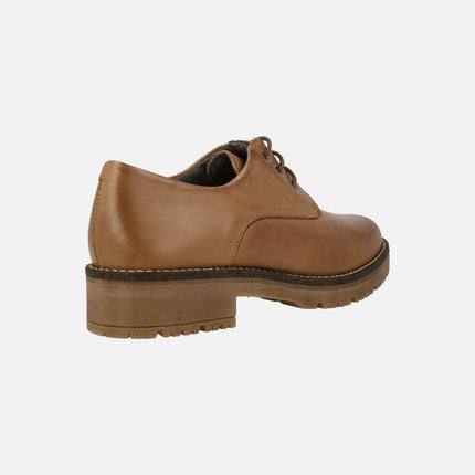 Camel leather laced blucher shoes