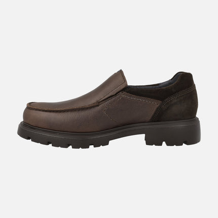 Men's Comfort moccasins in brown leather with suede heel