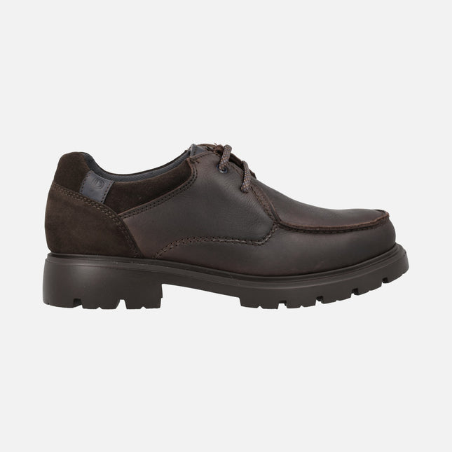 Men's Comfort laced Shoes in Brown Leather with suede heel
