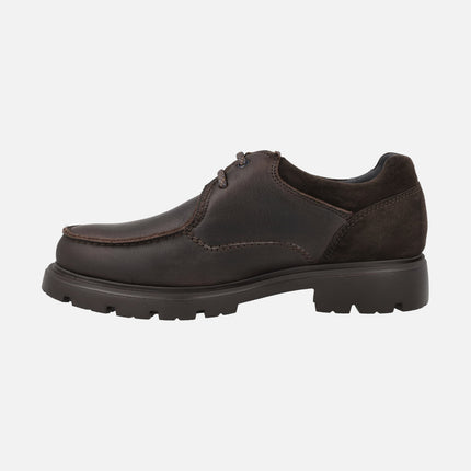Men's Comfort laced Shoes in Brown Leather with suede heel