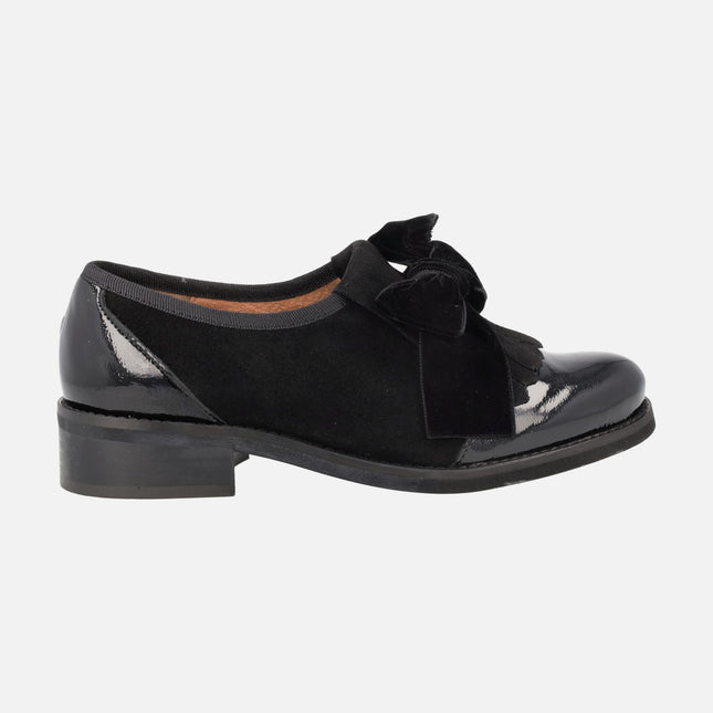 Black suede and patent leather loafers with velvet bow Yane