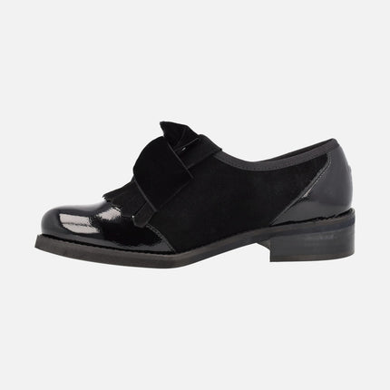 Black suede and patent leather loafers with velvet bow Yane
