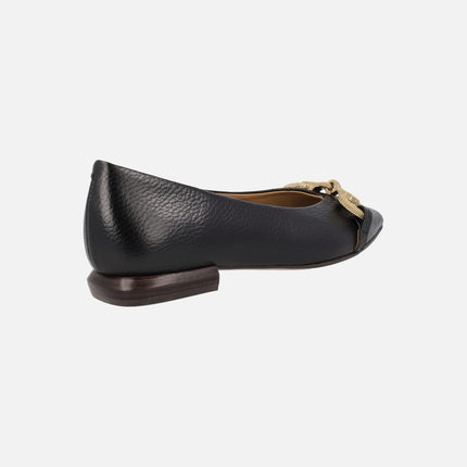 Meroua black leather ballerinas with gold detail