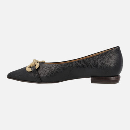 Meroua black leather ballerinas with gold detail