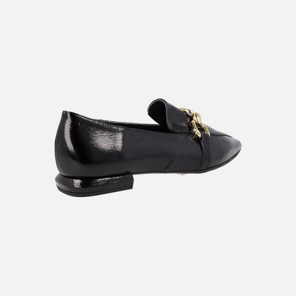 Pedro Miralles Monastir black patent leather loafers with gold metallic detail