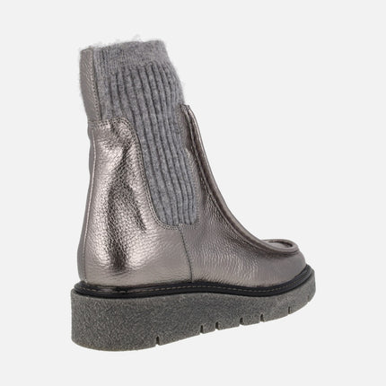 Patagonia silver metallized leather sock boots