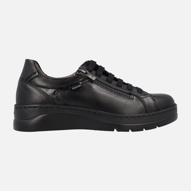 Black leather sneakers for women pompas f1666