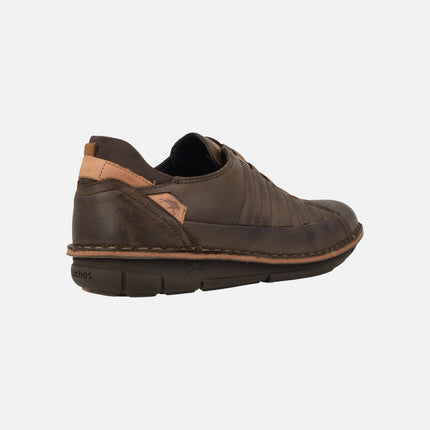 Brown leather shoes with orange elastics Alpha F0703