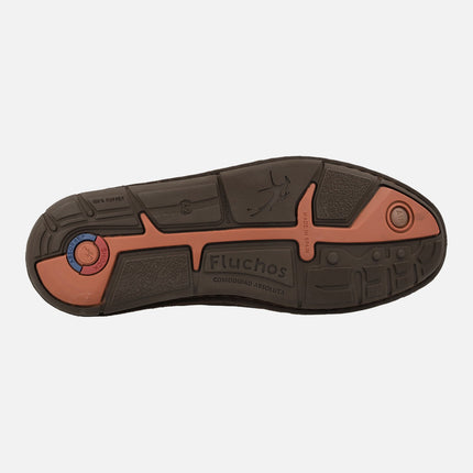 Brown leather shoes with orange elastics Alpha F0703