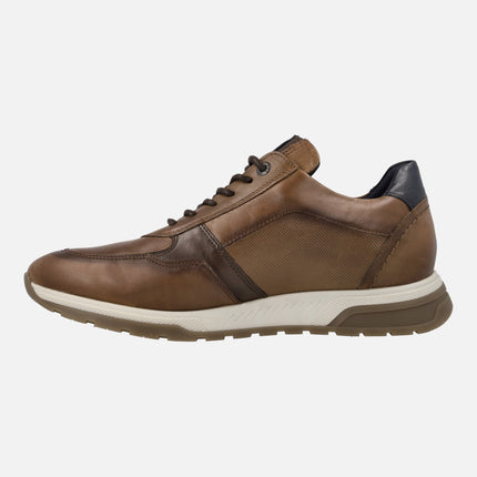 Brown leather sneakers for men with lateral zip Louis F1600