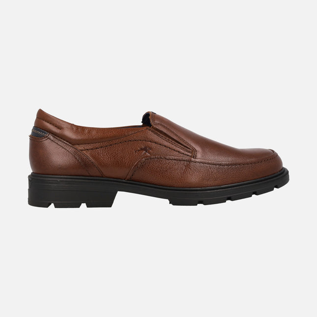 Men's brown leather moccasins with elastics Fredy F1606