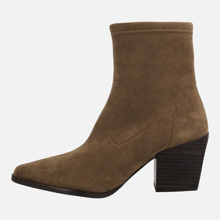 Cowboy-style boots in elastic fabric suede texture