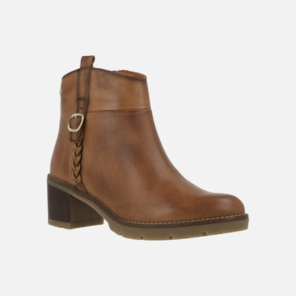 Llanes Heeled Ankle Boots in brown Leather with side braid ornament