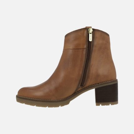 Llanes Heeled Ankle Boots in brown Leather with side braid ornament