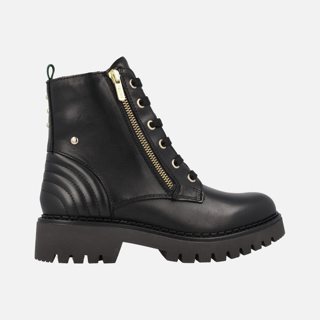 Avilés Black Leather Ankle Boots with laces and Zipper