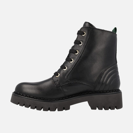 Avilés Black Leather Ankle Boots with laces and Zipper