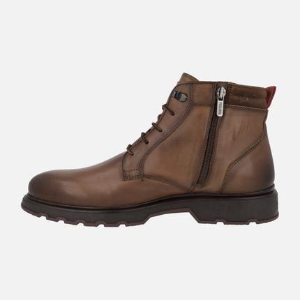 Linares brown leather laced boots with zipper